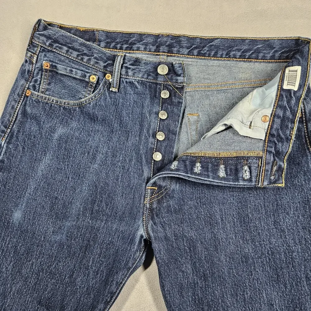 Levi's 501 Jeans Mens 34x33 Original Fit Button Fly Med Wash Distressing Faded